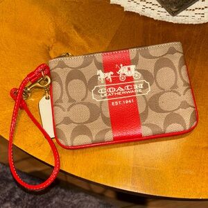 Coach Signature Red and Tan Wristlet Y2K